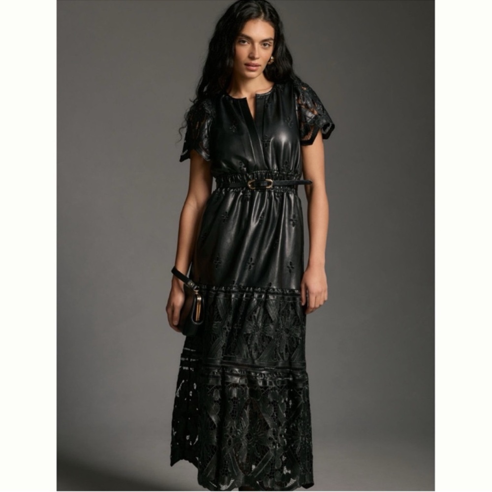 Anthropologie The Somerset Maxi Dress: Faux Leather Embroidered Edition